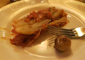 Black celery stuffed with sausage